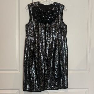 Marc Jacobs Black Silver Metallic Floral Sleeveless Sheath Cocktail Dress 10